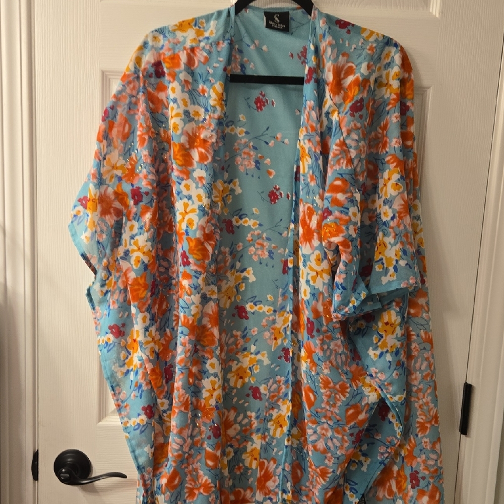Light Blue Floral Kimono Cover-Up - Unbranded